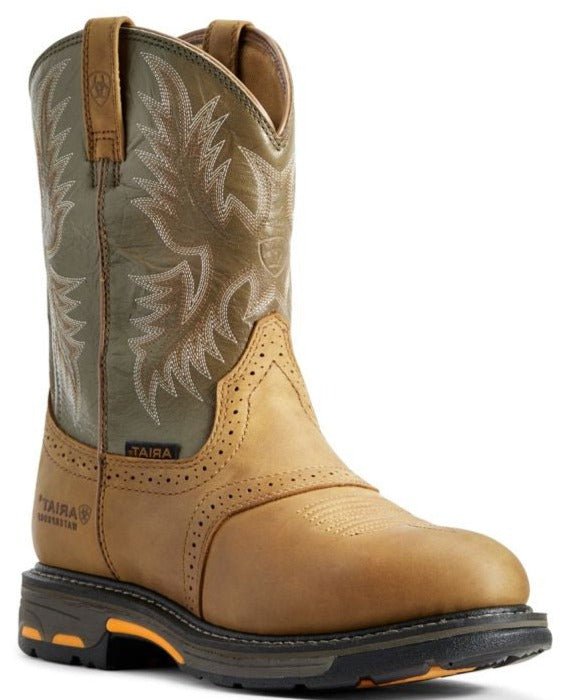 Ariat Workhog H2O Waterproof Square Toe Work Boots For Men – Brown Leather, Slip Resistant (Style 10017436)